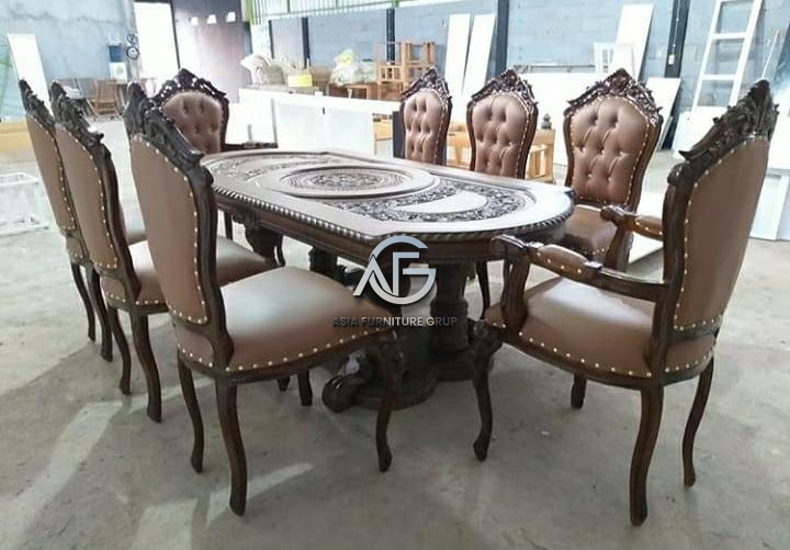 Set Meja Makan Ukiran Kayu Jati